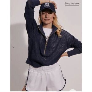 Varley Aurora Half Zip Open Knit Athletic Tennis Coastal Preppy Sweater Sz M NWT